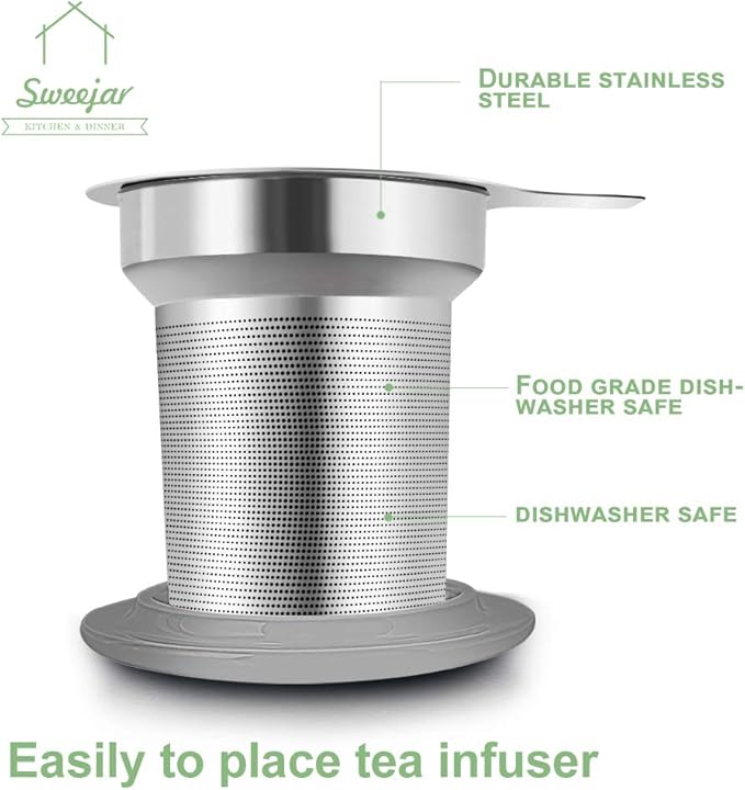 Sweejar Porcelain Tea Infuser Mug with Lid, 16 oz Teacup with Strainers for Loose Leaf Tea, Microwave and Dishwasher Safe Coffee Mug(Fog blue)