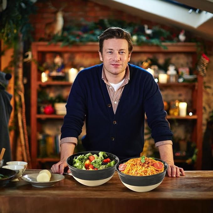 Hasense Porcelain Serving Bowls, 60 oz Salad Mixing Bowls Set of 2, 8.5 Inch Large Serving Dishes for Entertaining, Perfect for Salad, Soup, Pasta, and More, Dishwasher Microwave Safe, Black