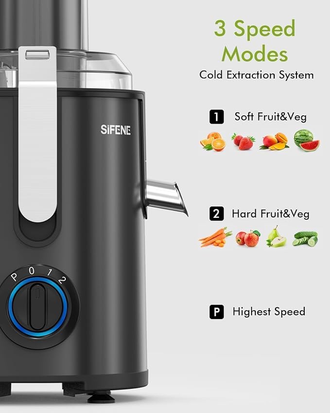 SiFENE Juicer Machine, 800W Centrifugal Juicer with 3.2" Big Mouth for Whole Fruits and Veggies, Juice Extractor Maker with 3 Speeds Settings, Easy to Clean
