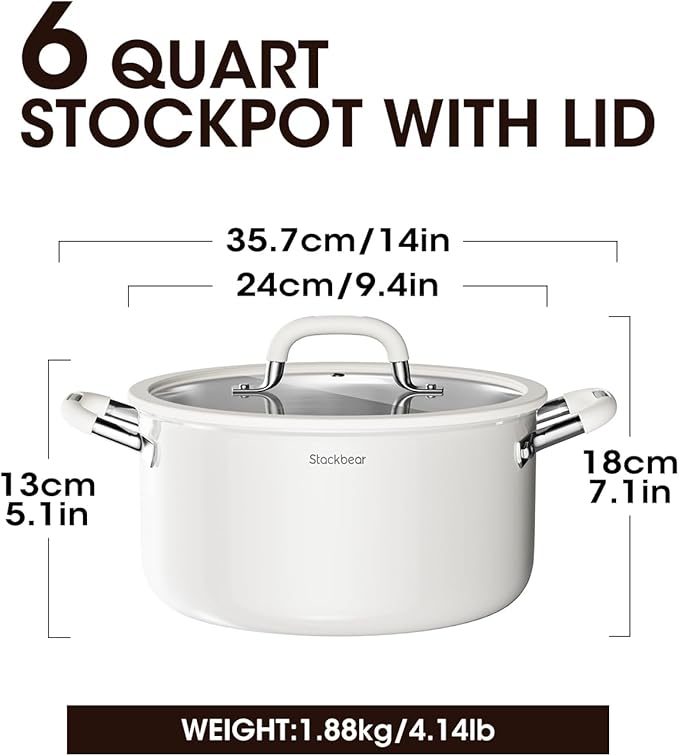 Stockpot 6 Quart, Tri-Ply 18/10 Stainless Steel Stock Pot with Lid, Induction Ready Cooking Pot for All Cooktops, Dishwasher Safe Soup Pot for Kitchen, Home, Gift for Cooker Mom and Dad