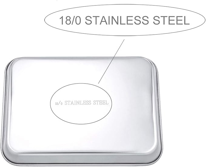 P&P CHEF 10.5 Inch Baking Cookie Sheet, Oven Pan Tray Stainless Steel Sheet Pan for Kitchen, Oven Bakeware for Multi Uses, Shiny Look & Dishwasher Safe, Healthy & Heavy Duty, 4Pcs