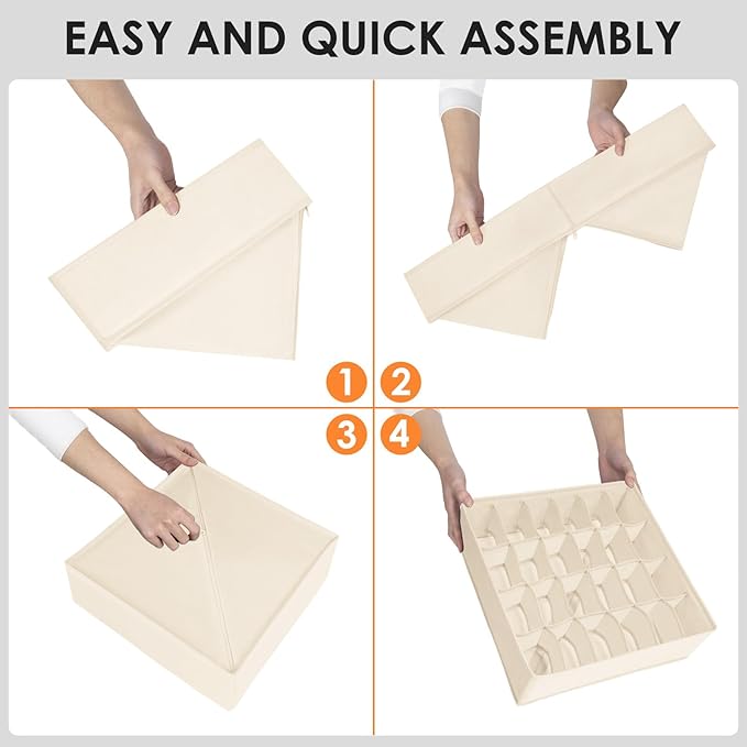 Drawer Organizer Clothes, 16 Pack Dresser Organizer Bins for Baby Clothes, Underwear Sock, Fabric Closet Organization and Storage Dividers for Nursery Bedroom (96 Compartments, Beige)