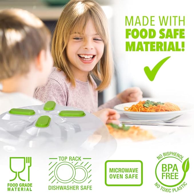 Magnetic Microwave Cover for Food | Clear Microwave Splatter Cover | Microwave Plate Cover with Steam Vents | Food Grade Dish Cover | BPA-Free | Dishwasher Safe | Green
