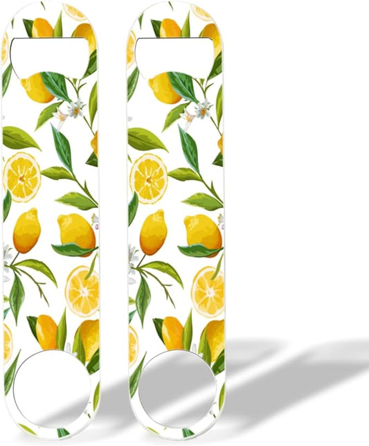 2 PACK Beer Bottle Opener, Stainless Steel Flat Bottle Openers,7 inch Metal Decor,Lemon With Flowers