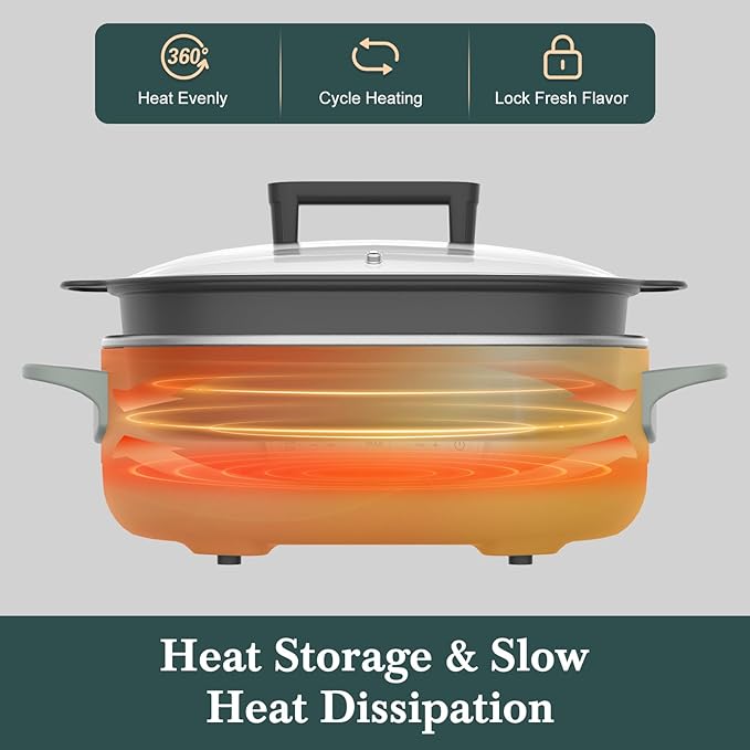 MAGNIFIQUE 6 Quart Multi-Cooker, with 8-in-1 Casserole Programmable Slow Cooker, Dutch Oven, Pasta, Nonstick, Oven Safe Pot to 500°F Olive Olive