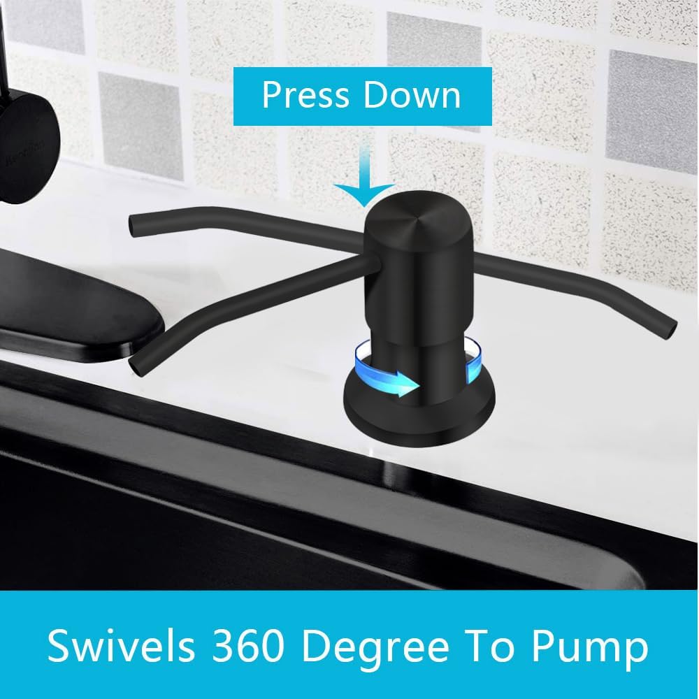 Soap Dispenser for Kitchen Sink, Countertop Soap Dispenser Pump, 47" Silicone Extension Tube Connect to The Soap Bottle Directly, Say Goodbye to Frequent Refills (Black)