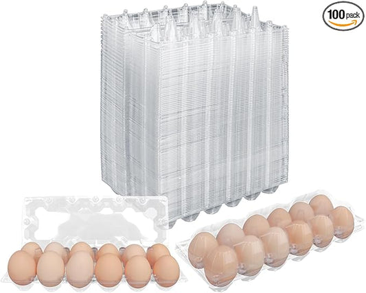 100 Pack Bulk Egg Cartons, Clear Plastic Chicken Egg Holders, Egg Tray Carton Holder for Home & Kitchen, Farm & Market Use, An Eco-Friendly Egg Storage Solution, 12 Grids(Medium Size)