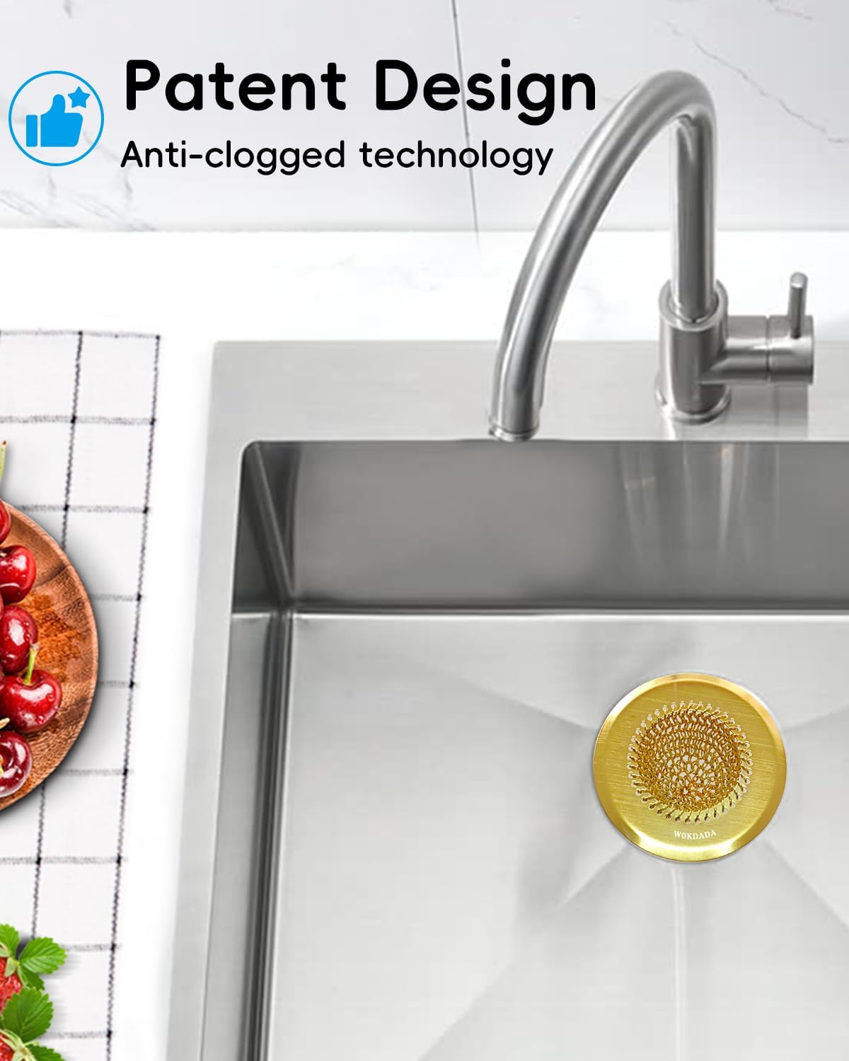 Gold Sink Strainer, Reversible Mesh Sink Strainer with 304 Stainless Steel, Revolutionary Anti-Rust Kitchen Sink Drain Strainer Food Catcher for Garbage Disposal Without Clogging