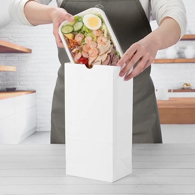 Restaurantware Bag Tek 8lb Paper Bags 100 Disposable Lunch Bags - Large For Lunches Sandwiches And Snacks White Paper Kraft Paper Bags For Shopping Party Favors Or Gifts