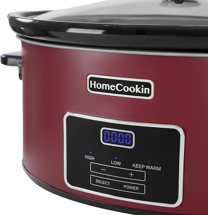 HOMECOOKIN 7 Quart Programmable Slow Cooker, Kitchen Appliances, Perfect Kitchen Small Appliance for Family Dinners, Red Stainless Steel