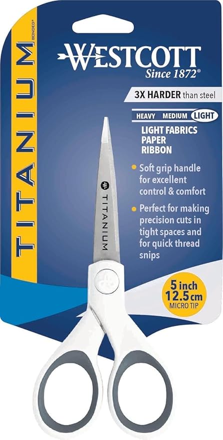 Westcott 5" Micro-Tip Fabric Scissors with Titanium-Bonded Blades - Ideal for Crafting, Sewing, and More