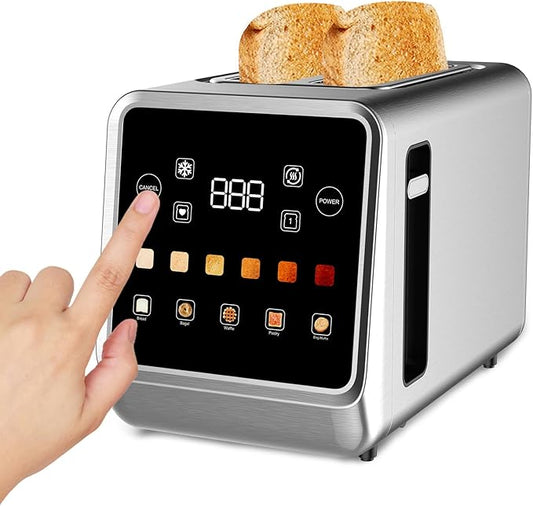 Toaster Touch Screen Toaster 2 Slice with LCD Display Stainless Steel Digital Timer Toasters 6 Bread Types& 6 Shade Settings Smart Extra Wide Slots Tostadora With Bagel Cancel,Defrost Functions