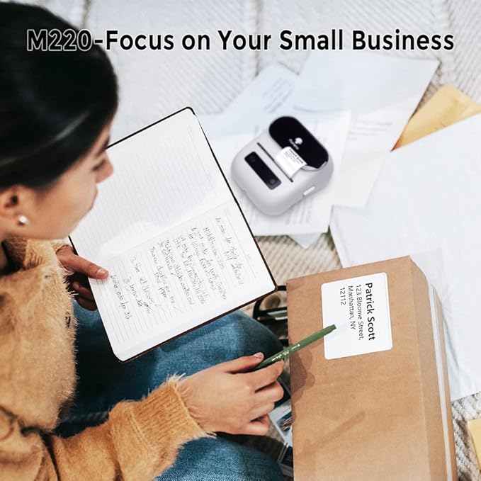 Phomemo Label Maker, M220 Barcode Printer, Bluetooth Thermal Label Printer, with Multiple Templates, Fonts, and Icons for Home, Kitchen, School, Office Organization