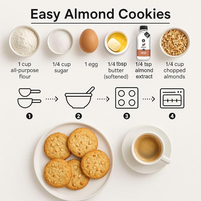 Dolce Flav Natural Almond Extract – 2 Ounce Water-Soluble Kosher, Sugar-Free, Concentrated Pure Almond Flavoring for Baking, Pastries & Beverages, Includes Measured Dropper