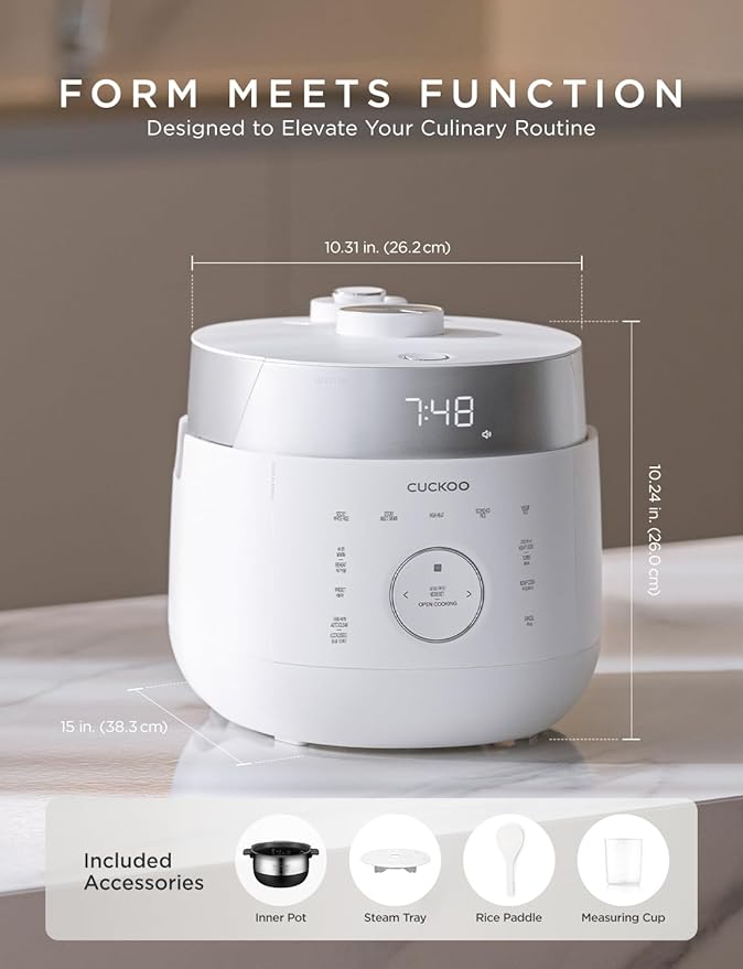 CUCKOO CRP-LHTR1009FW 10-Cup (Uncooked) / 20-Cup (Cooked) Induction Heating Twin Pressure Rice Cooker with Nonstick Inner Pot, 16 Menu Modes, 3 Voice Guide, Auto Clean (White)