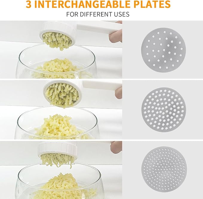 LHS Potato Ricer, Potato Masher for Potatoes with 3 Interchangeable Discs, Large Capacity Potato Masher and Ricer Kitchen Tool for Fruit, Vegetables, Baby Food, White