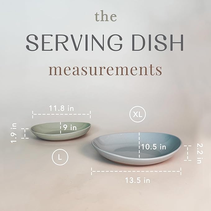 Mora Ceramic Large Serving Bowls- Set of 2 Oval Platters for Entertaining. Modern Kitchen Dishes for Dinner, Fruit, Salad, Turkey, etc. Oven, Dishwasher Safe, 55/35 oz, 13.5" / 11.8" - Neutrals