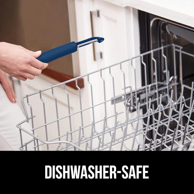 GORILLA GRIP Patented BPA-Free Sharp Stainless Steel Swivel Vegetable Peeler, Comfortable Handle Potato Peelers, Smooth Peeling, Peel Carrots Apple, Includes Blade Cover, Kitchen Tool, Blue