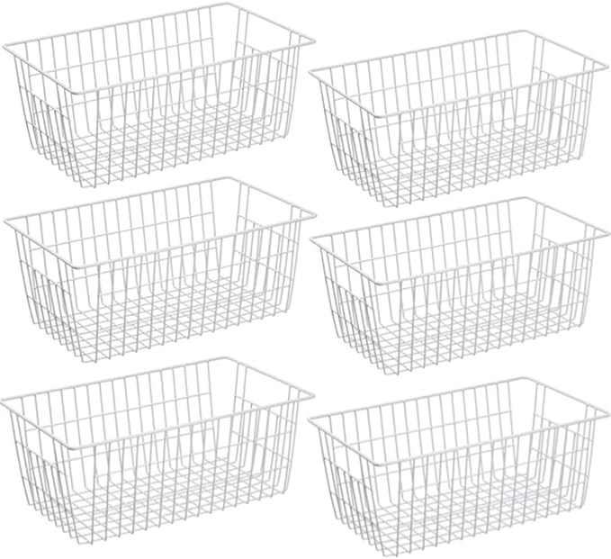 slideep Farmhouse Freezer Baskets Organizer Storage Bins Large Organizer Baskets for Storage, Office, Bathroom, Pantry Organization Storage Bins Rack with Handles 6 Pack
