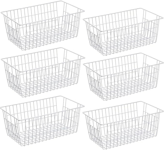 slideep Farmhouse Freezer Baskets Organizer Storage Bins Large Organizer Baskets for Storage, Office, Bathroom, Pantry Organization Storage Bins Rack with Handles 6 Pack