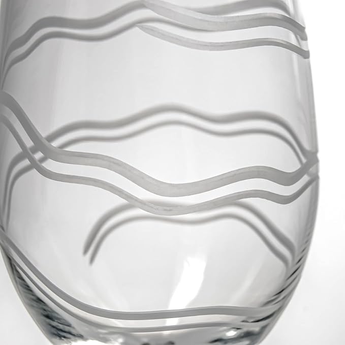 Rolf Glass Good Vibrations All Purpose Wine Glass | Set of 4 Large 18oz Wine Glasses | Lead-Free and Diamond-Wheel Engraved | Proudly Made in the USA | Spiral Etched Glass