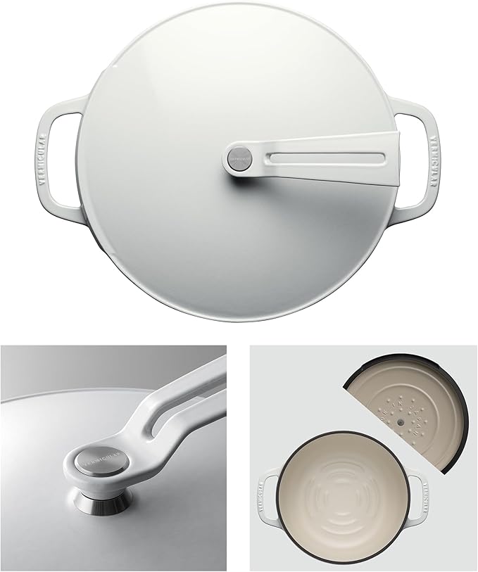 Vermicular Oven Pot 2.0 | Lightweight Enameled Cast Iron Pot | 26cm (5.9 Qt) | Non-Toxic | Induction-compatible | Dutch Oven | Made in Japan | Sea Salt White