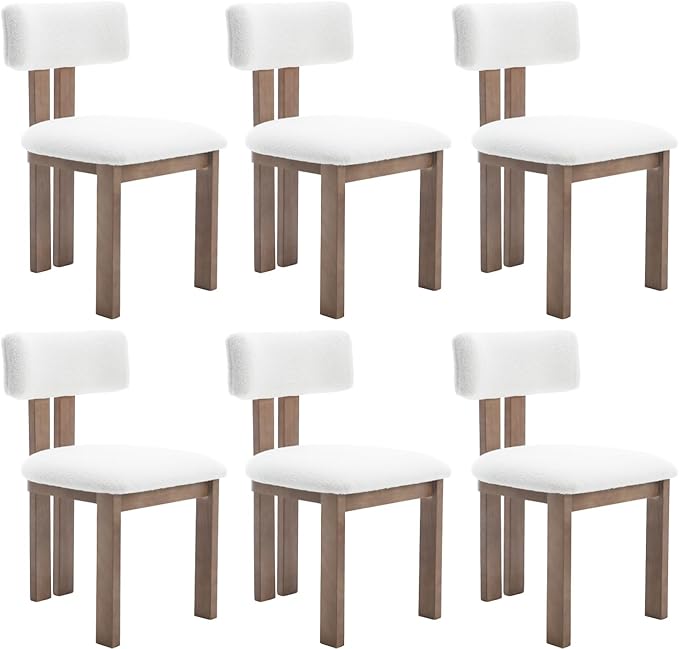 chairus Dining Chairs Set of 6 Faux Fur Diner Chairs Wood Chairs for Kitchen and Dining Room, White