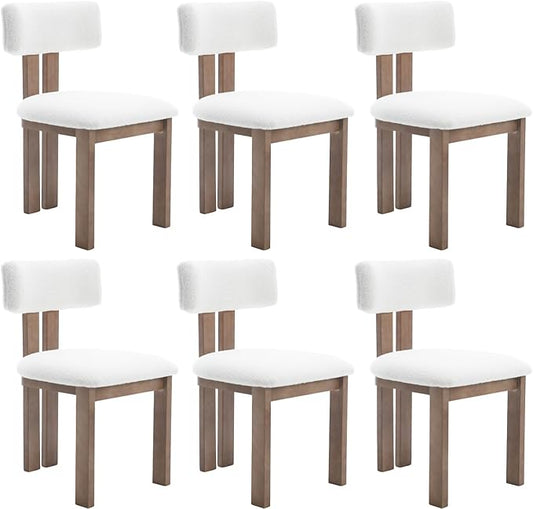 chairus Dining Chairs Set of 6 Faux Fur Diner Chairs Wood Chairs for Kitchen and Dining Room, White