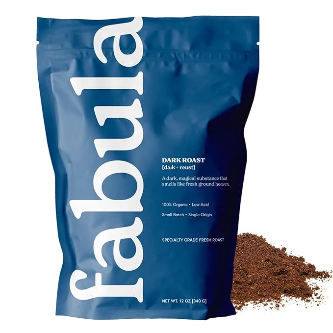Fabula Coffee Dark Roast Freshly Ground - Organic - Low Acid - Single Origin - Non-GMO - Mold Free - 12 Ounces