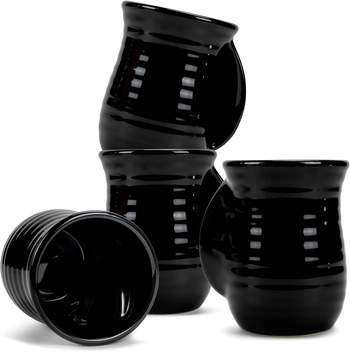 Elanze Designs Ribbed 14 ounce Ceramic Stoneware Handwarmer Mug Set of 4, Black