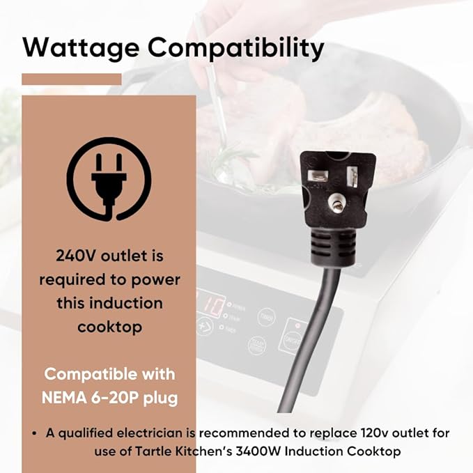 Commercial Induction Cooktop Burner - Professional 3400W 240V Induction Cooker Countertop Burners with Wider 9" Coil & 5 Cooling Fans - Portable Stainless Steel Electric Magnetic Range Stove Top