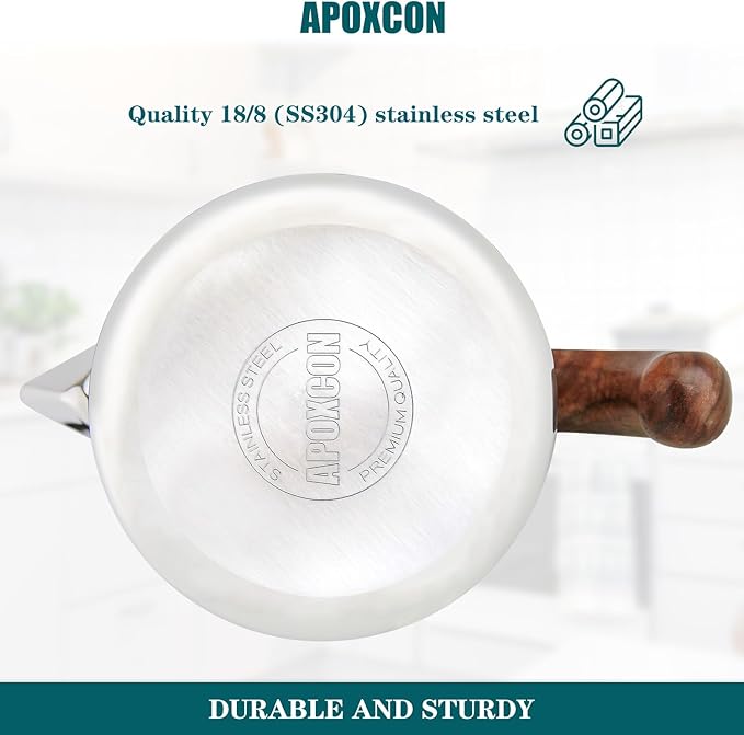 Coffee Percolator Pot Stainless Steel Coffee Maker with Tough Glass Knob & Fireproof Solid Wood Handle & Drip-Free Spout Camping Coffee Pot Using on any Stovetop NO Aluminum NO Plastic (8 Cup)