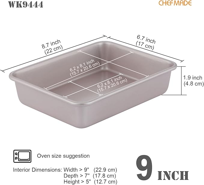 CHEFMADE 8.7-Inch Rectangle Cake Pan, Non-Stick Deep Dish Bakeware for Oven Baking (Champagne Gold)
