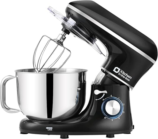 Kitchen in the box Stand Mixer, 6.5QT 660W Electric Kitchen Mixer, 6-Speed Tilt-Head Food Mixer with Dough Hook, Wire Whip, Beater, Dishwasher Safe (Black)