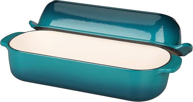 Enameled Cast Iron Loaf Pan with Lid, Dutch Oven for Homemade Bread Baking, 12.5x5.5 inch, 5Qt, Darkcyan