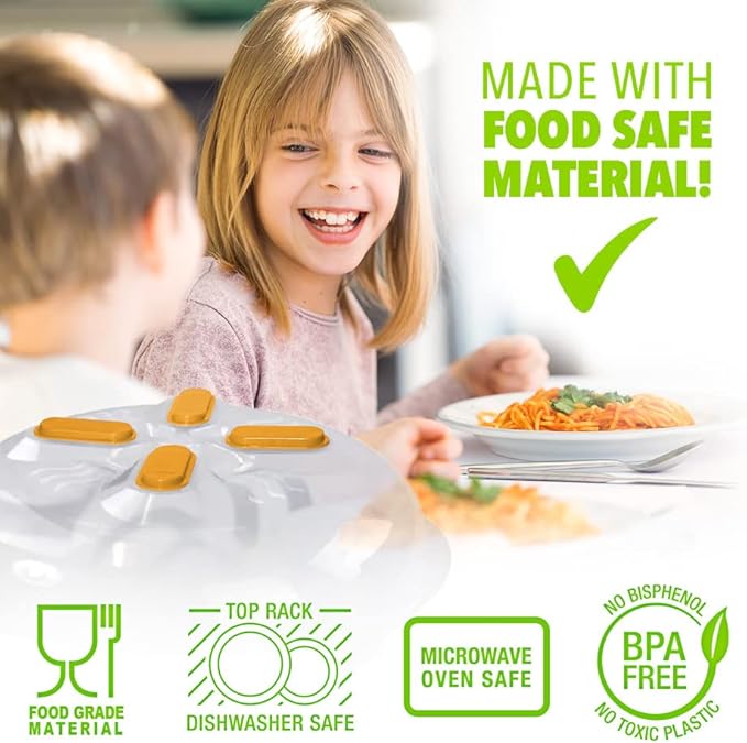 Magnetic Microwave Cover for Food | Clear Microwave Splatter Cover | Microwave Plate Cover with Steam Vents | Food Grade Dish Cover | BPA-Free | Dishwasher Safe | Orange