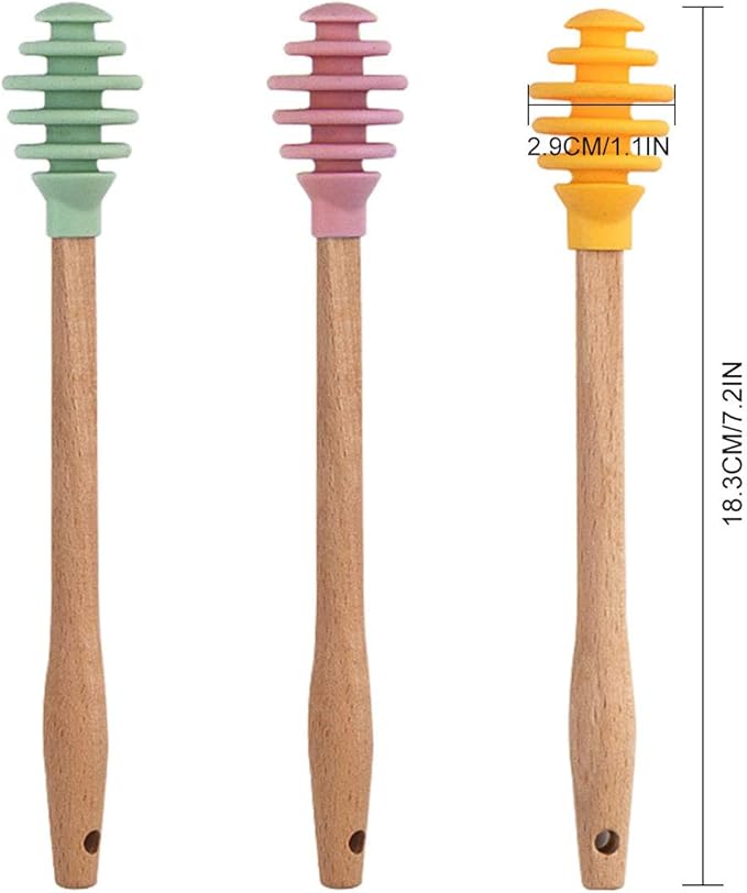 Silicone Honey Dipper Sticks, 3PCS Spiral Design Non-Drip Honey Spoon with Jar Stirring Rod, Food-Grade BPA Free Dispenser for Syrup, Jam & Beverages