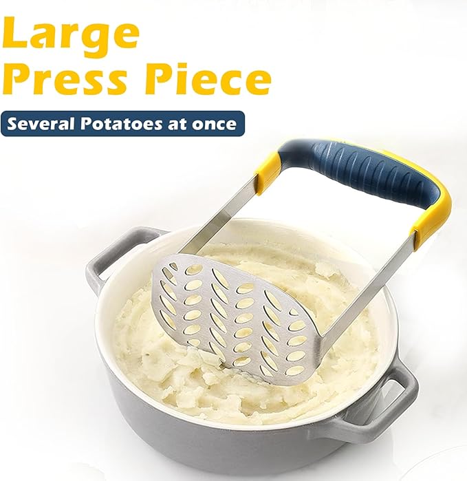 Large Smooth Mash Potato Masher,Heavy Duty Stainless Steel Mashed Potatoes,Versatile Masher for Potatoes,Sweet potato,Vegetables,Beans,Dishwasher Safe