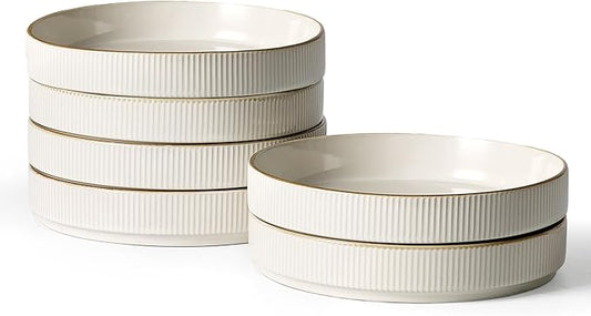 famiware Star 7.5" Pasta Bowls Set, Salad Bowl Set of 6, Double Reactive Glaze, Stackable, Perfect for Your Friend for Housewarming, Thanksgiving, Christmas, White