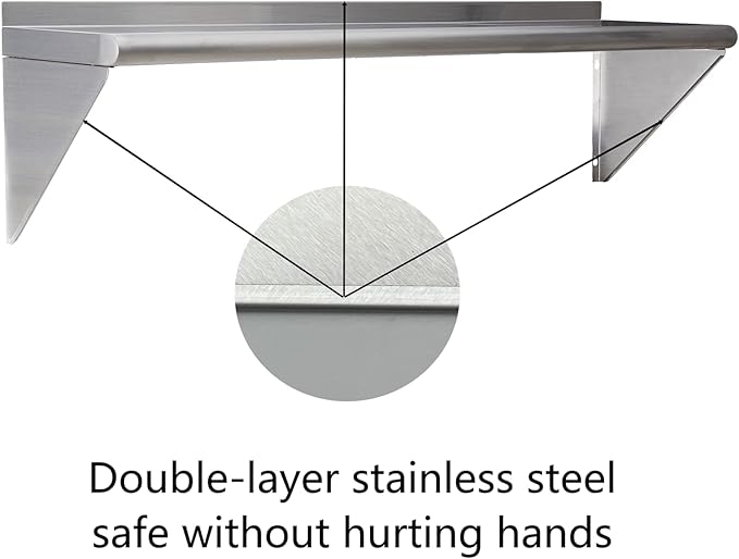 Stainless Steel Shelf 12"x24", Space-Saving Wall Mounted Shelving, 260lb Heavy Duty Steel Shelves with Easy-Clean Surface for Kitchen, Restaurant, Bar, Hotel (Commercial & Home Use)