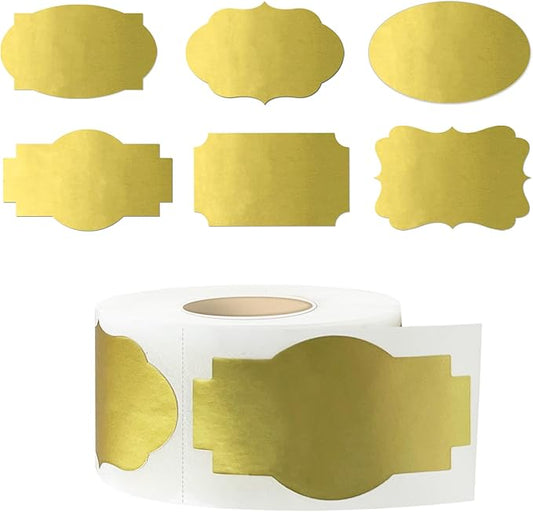 350 PCS Gift Tags Stickers Name Labels Stickers,2" x 1.2" Fancy Shape Stickers Self-Adhesive Handmade Bottle All-Purpose Jar Labels for Presents Cosmetic Decoration Jars Food Craft (Gold)