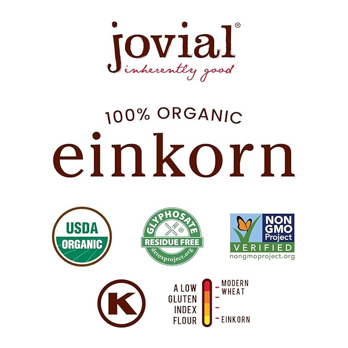 Jovial Organic Einkorn Unbleached All Purpose Flour - Bread Baking Flour for Sourdough, High Protein, Non-GMO, Organic Pizza & Pasta, European Italian, Glyphosate Free - 32 Oz, 4 Pack