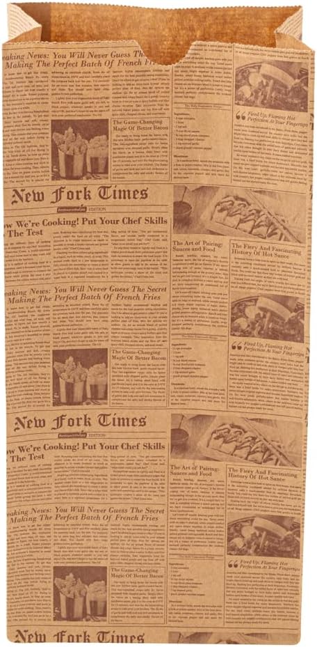 Restaurantware Bag Tek 8 Lb Disposable Lunch Bags 100 Sturdy Take Out Bags - Flat Bottom Microwavable Kraft Newsprint Design Paper Bags Freezable Great For Restaurants Cafes And Bakeries