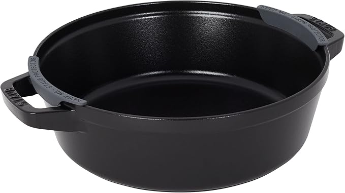 STAUB Cast Iron Set 4-pc, Stackable Space-Saving Cookware Set, Dutch Oven, Skillet, Grill Pan with Universal Lid, Made in France, Matte Black