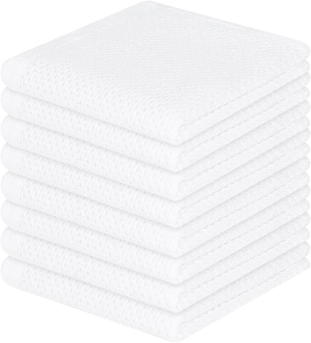 Homaxy 100% Cotton Waffle Weave Kitchen Dish Cloths, Ultra Soft Absorbent Quick Drying Dish Towels, 12 x 12 Inches, 8-Pack, White