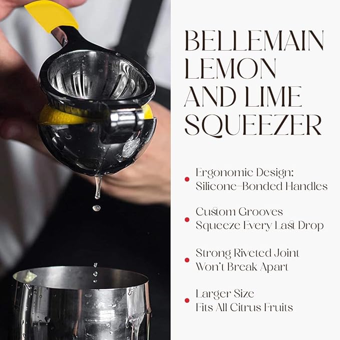 Bellemain Citrus Juicer | Metal Lemon Squeezer | Lime and Lemon Juicer Stainless Steel with Silicone Handles | Manual Juicer, Citrus Squeezer, Hand Held Juicer | Bar Juicer for Bartender (Yellow)