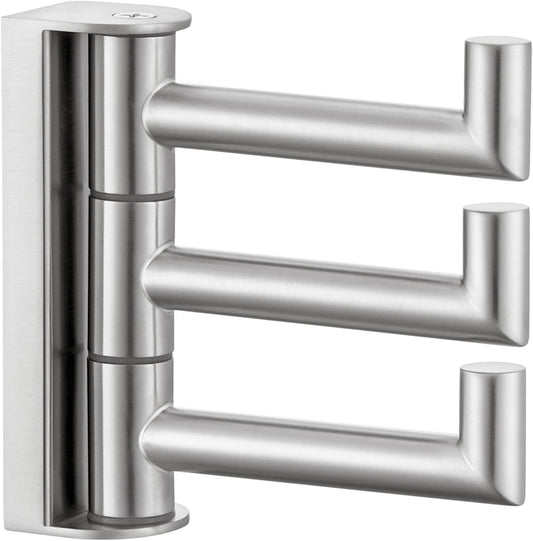 Suyar Bathroom Towel Hook 3 Arms, SUS 304 Stainless Steel Swivel Coat Robe Holder, Towel Hanger Wall Mounted, Brushed Nickel