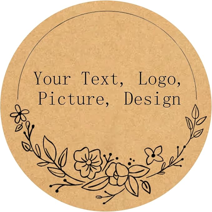 Custom Stickers Kraft Paper Labels Personalized Withe Text, Business Logo Customized Food Jars Labels Bakery Label Sticker Package Favor Canning Circle 100pcs (Style 15)