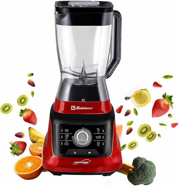 Koblenz Bob Blender, Countertop with Reversible motor, Speed Knob and 6 Functions, 1400-watt Motor, 68 oz. Capacity, Super Silent Operation, Includes 1 To-Go Cup and Tamper, Black/Red, LKM-9608