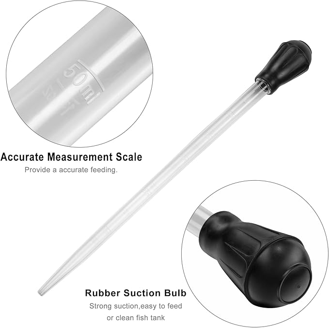 18.7in Long Turkey Baster for Aquarium, 50ml Long Pipette for Fish Tank Coral Food Feeder Syringe Aquarium Water Changer Siphon for Marine Fish Reef Aquatic Plant Spider, Black